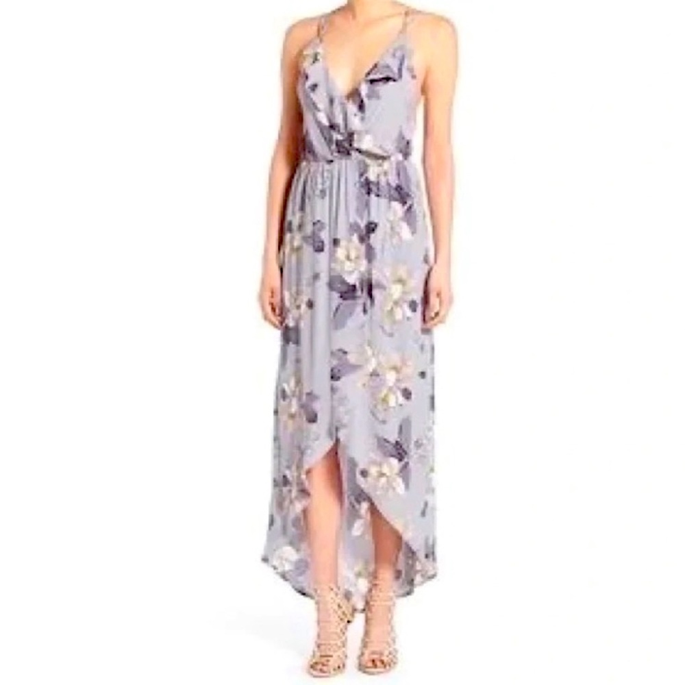 ASTR the Label Gray Floral Surplice High Low Maxi Dress boho BEAUTY size SMALL